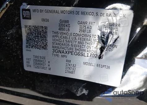 2025 Chevrolet Equinox Awd Lt z USA, uszkodzony, nr VIN 3GNAXPEG6SL170245